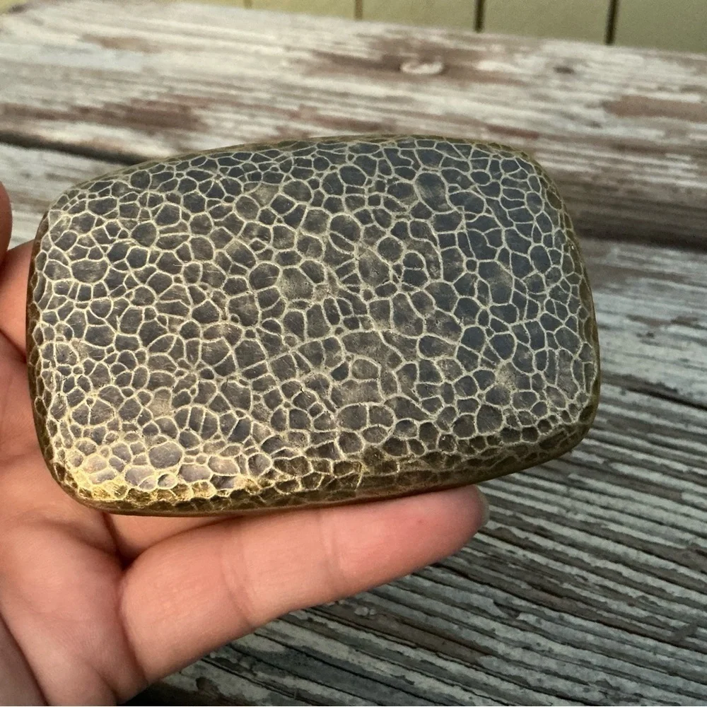 Vintage Textured Metal Belt Buckle - Hammered Gold Rectangle Uneven Surface Roc